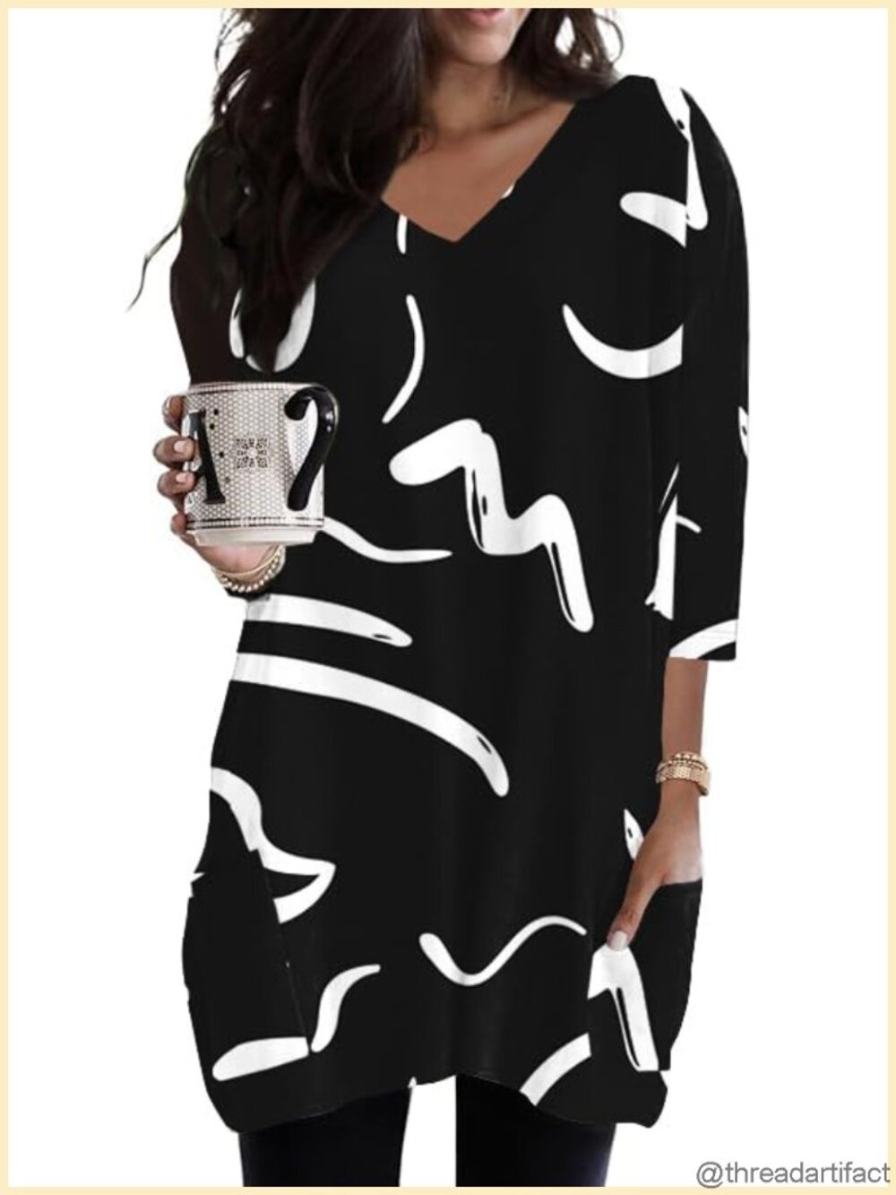 Women's 3/4 Sleeve Tunic Top with Pockets Loose Fit Rayon Spandex